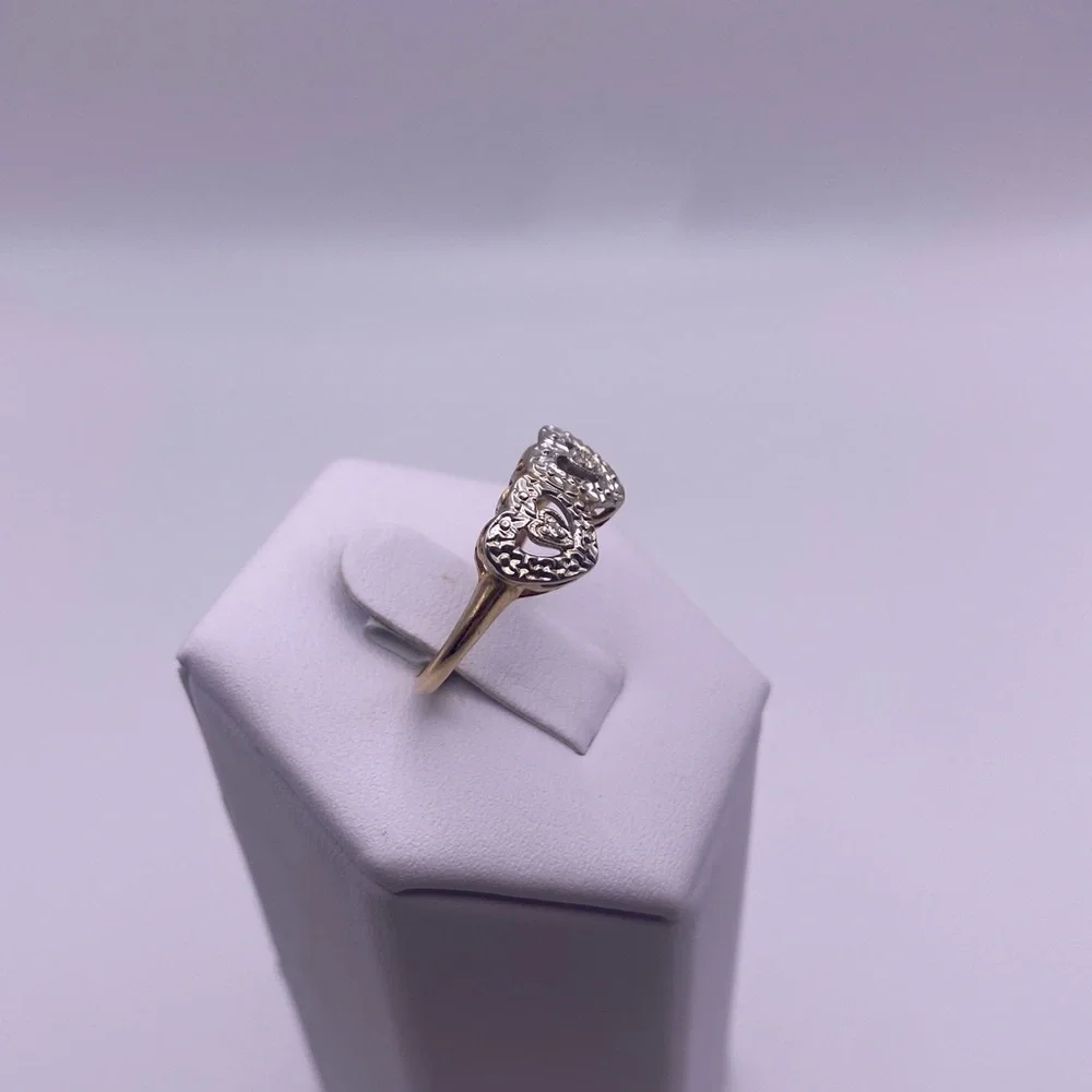 14k yellow & white gold diamond heart ring - Picture 4 of 12